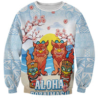 Hawaii And Japan Okinawa Sweatshirt Aloha Gozaimasu Tiki With Shisa