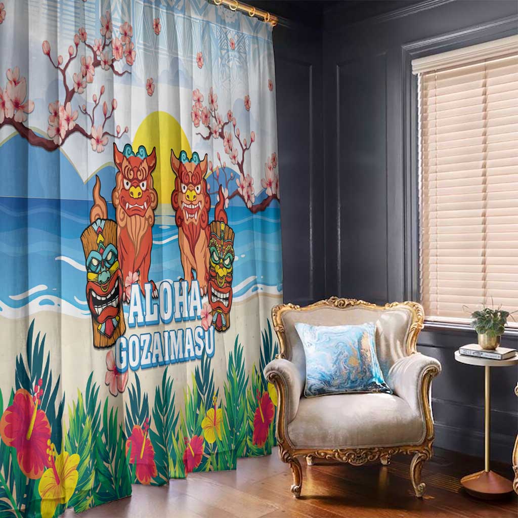 Hawaii And Japan Okinawa Window Curtain Aloha Gozaimasu Tiki With Shisa LT05 - Polynesian Pride