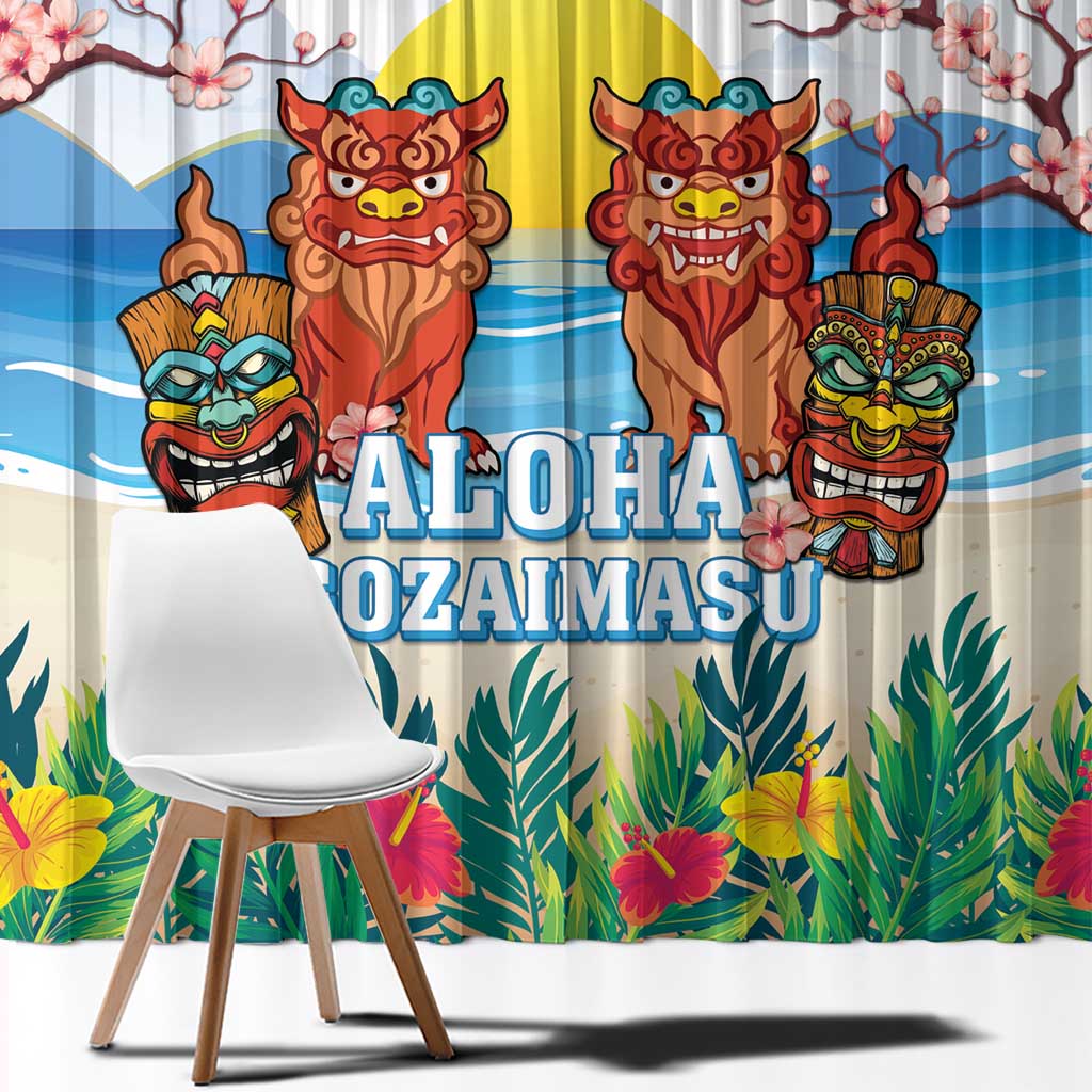 Hawaii And Japan Okinawa Window Curtain Aloha Gozaimasu Tiki With Shisa LT05 - Polynesian Pride