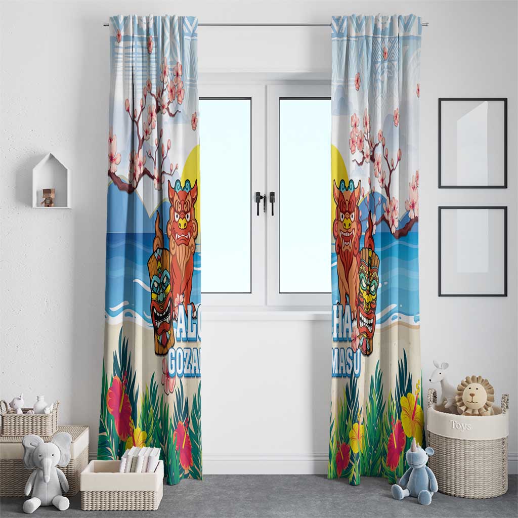 Hawaii And Japan Okinawa Window Curtain Aloha Gozaimasu Tiki With Shisa LT05 - Polynesian Pride