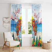 Hawaii And Japan Okinawa Window Curtain Aloha Gozaimasu Tiki With Shisa LT05 - Polynesian Pride