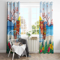 Hawaii And Japan Okinawa Window Curtain Aloha Gozaimasu Tiki With Shisa LT05 - Polynesian Pride