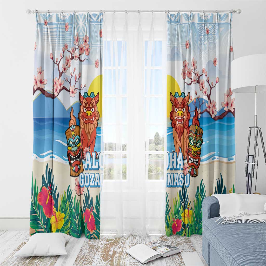 Hawaii And Japan Okinawa Window Curtain Aloha Gozaimasu Tiki With Shisa LT05 - Polynesian Pride