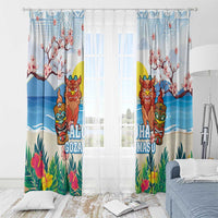 Hawaii And Japan Okinawa Window Curtain Aloha Gozaimasu Tiki With Shisa LT05 - Polynesian Pride