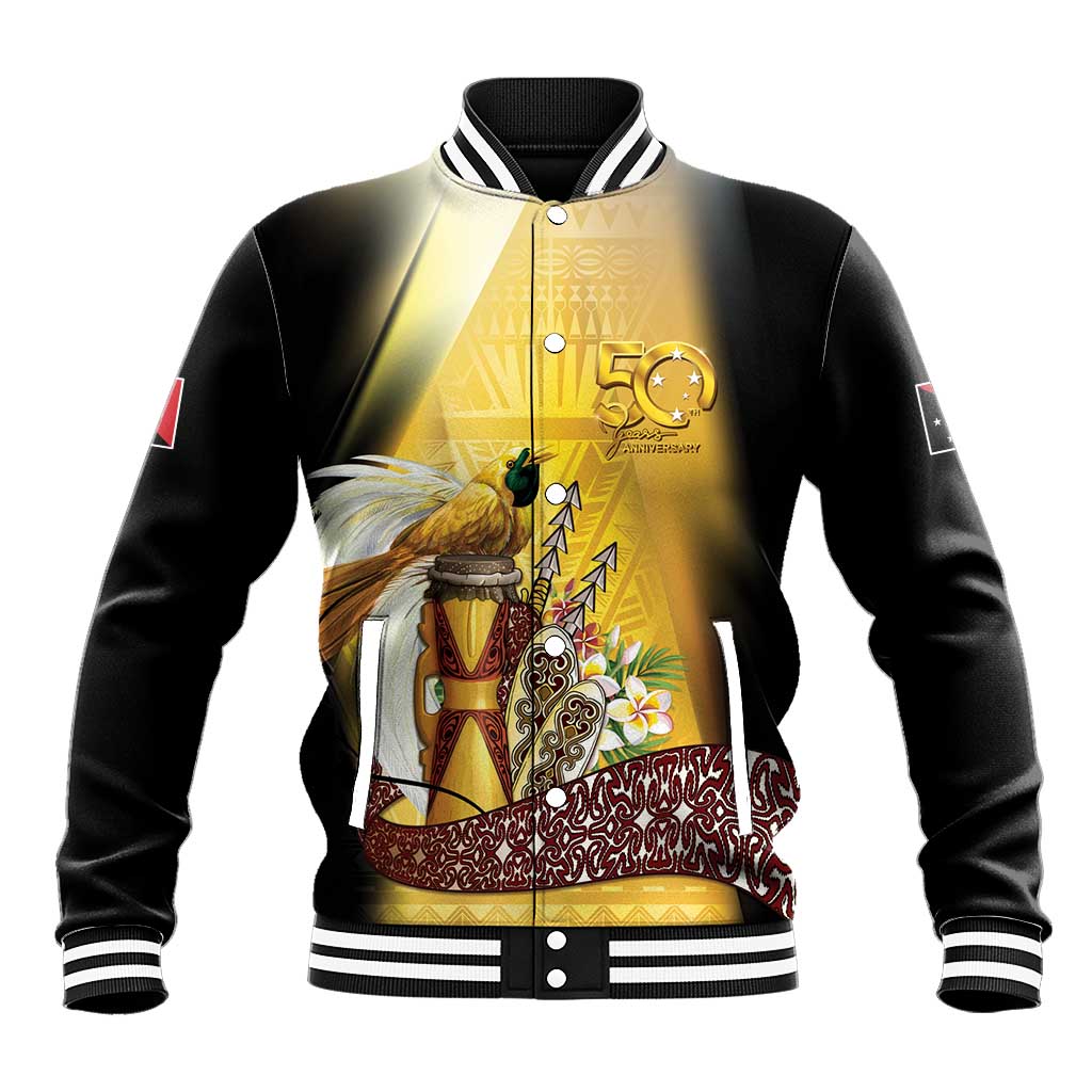 Papua New Guinea Baseball Jacket 50 Years Of Independence LT05 Unisex Gold - Polynesian Pride