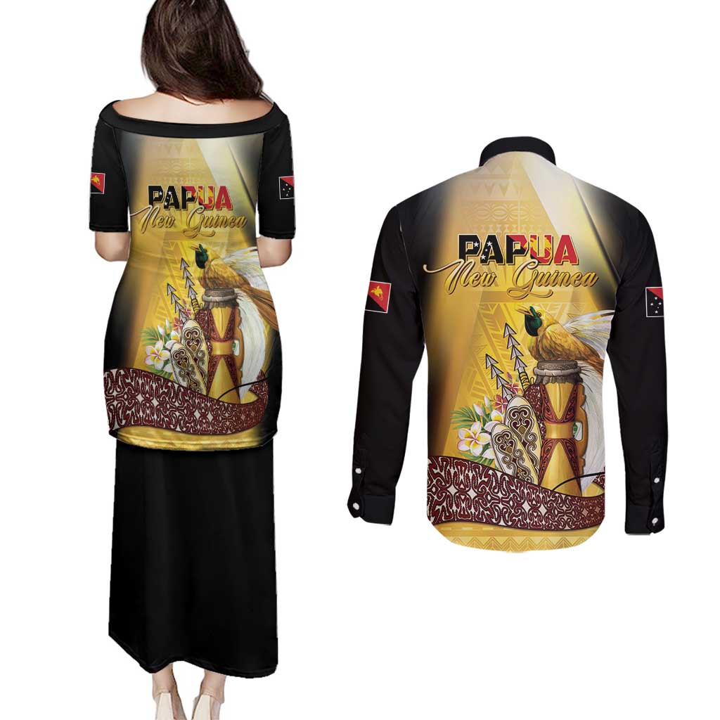 Papua New Guinea Couples Matching Puletasi and Long Sleeve Button Shirt 50 Years Of Independence LT05 - Polynesian Pride