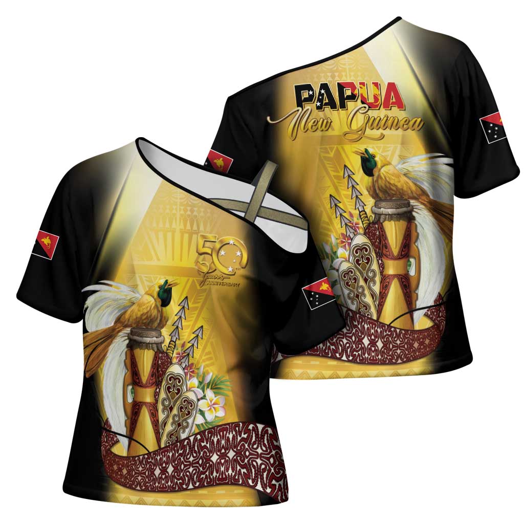 Papua New Guinea Cross Shoulder Shirt 50 Years Of Independence - Polynesian Pride