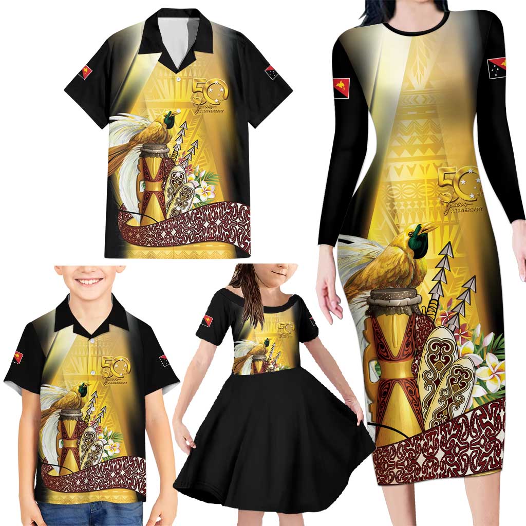 Papua New Guinea Family Matching Long Sleeve Bodycon Dress and Hawaiian Shirt 50 Years Of Independence LT05 - Polynesian Pride