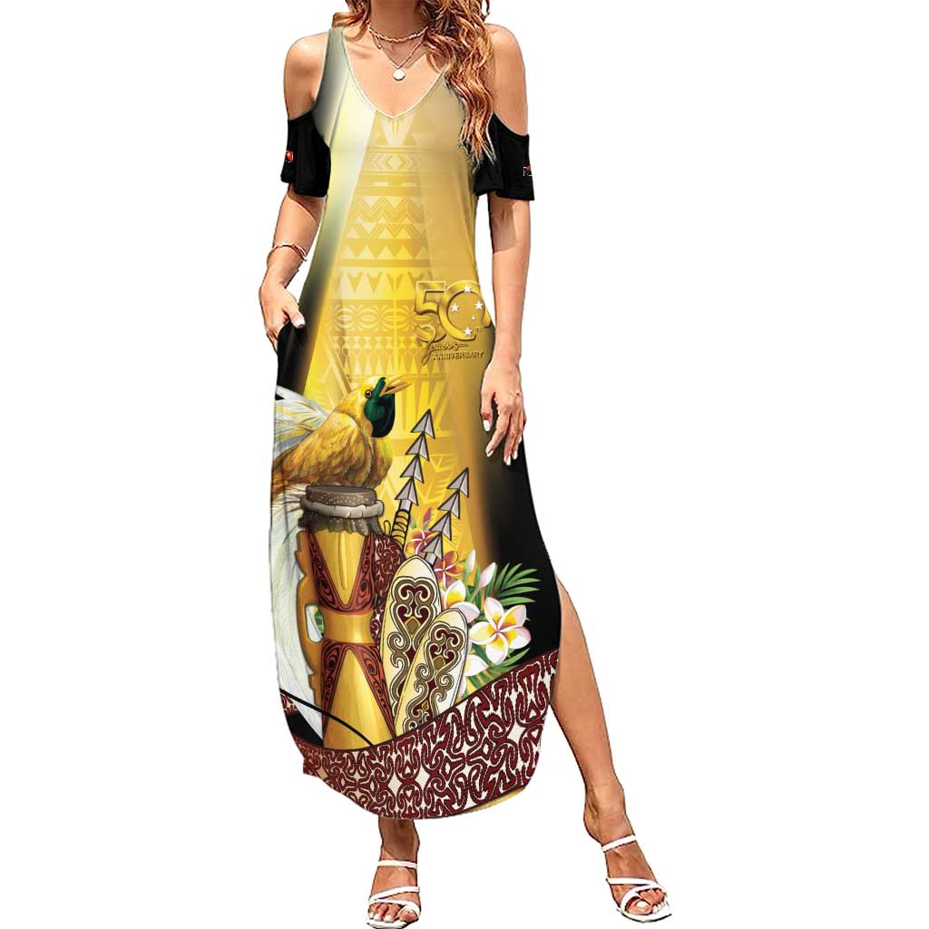 Papua New Guinea Family Matching Summer Maxi Dress and Hawaiian Shirt 50 Years Of Independence - Polynesian Pride