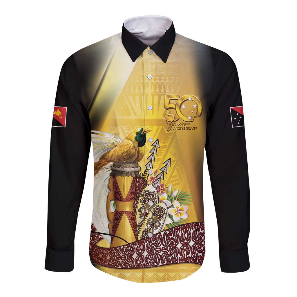 Papua New Guinea Long Sleeve Button Shirt 50 Years Of Independence LT05 Unisex Gold - Polynesian Pride