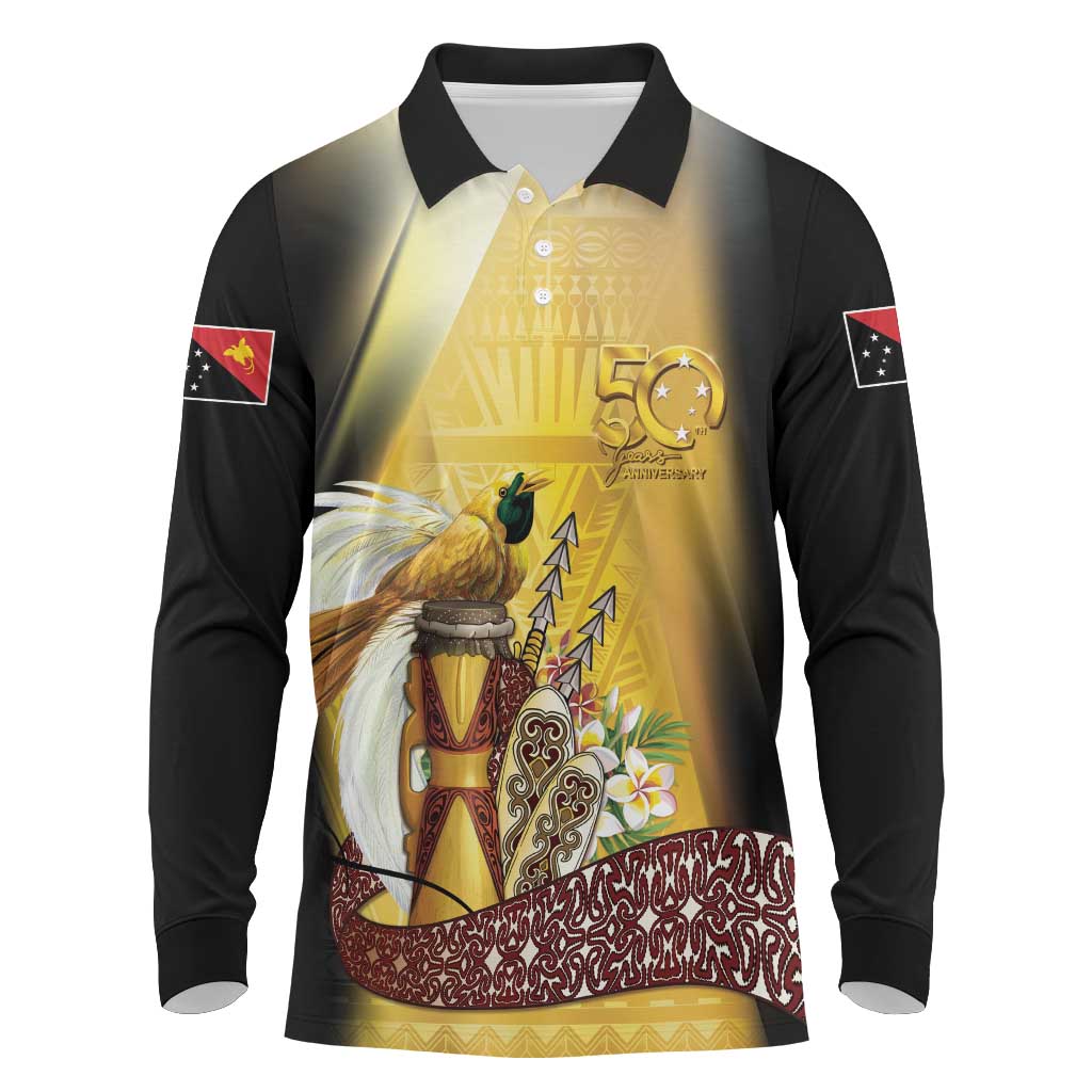 Papua New Guinea Long Sleeve Polo Shirt 50 Years Of Independence - Polynesian Pride