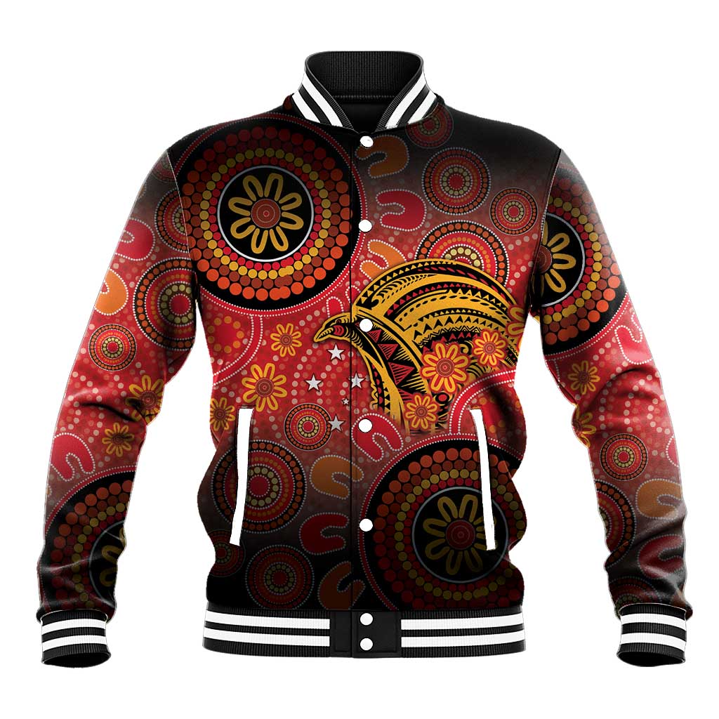 Papua New Guinea Baseball Jacket Birds Of Paradise With Aboriginal Pattern LT05 Unisex Red - Polynesian Pride