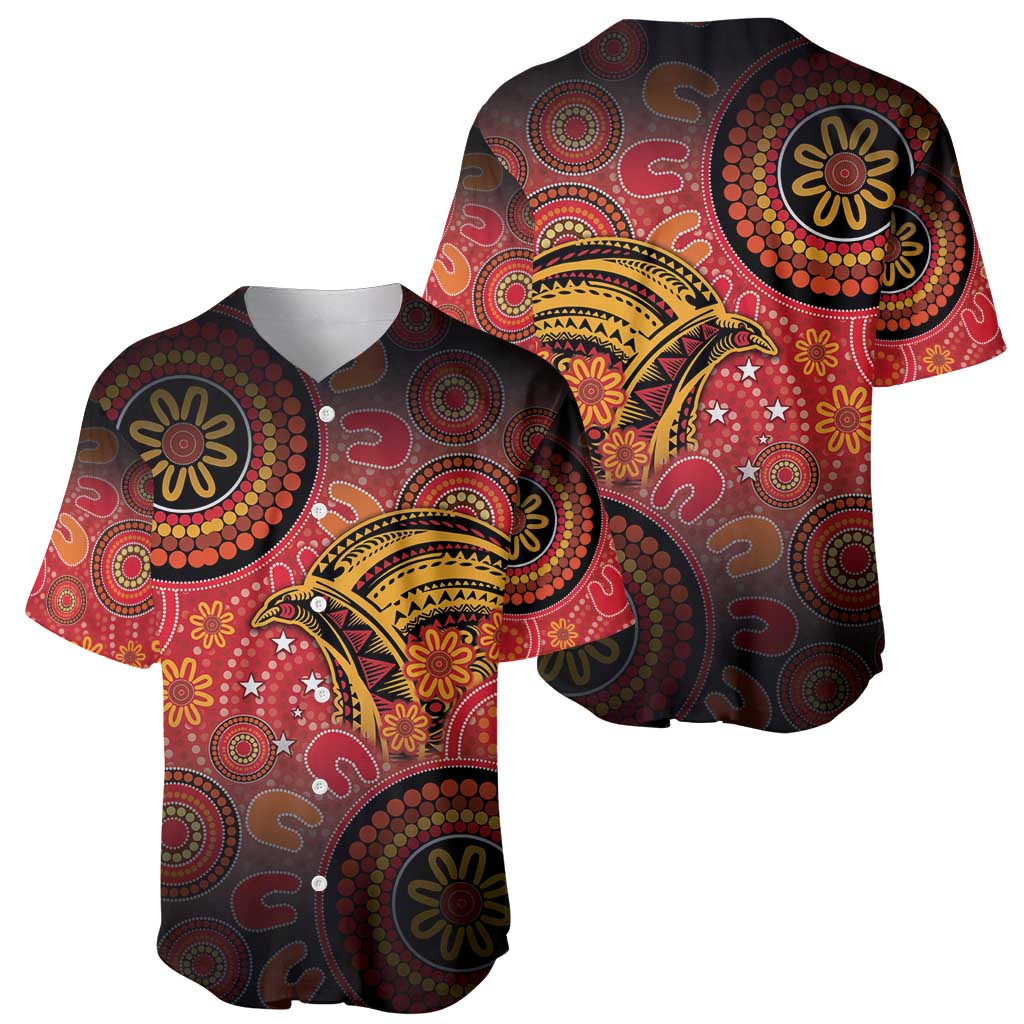Papua New Guinea Baseball Jersey Birds Of Paradise With Aboriginal Pattern - Polynesian Pride