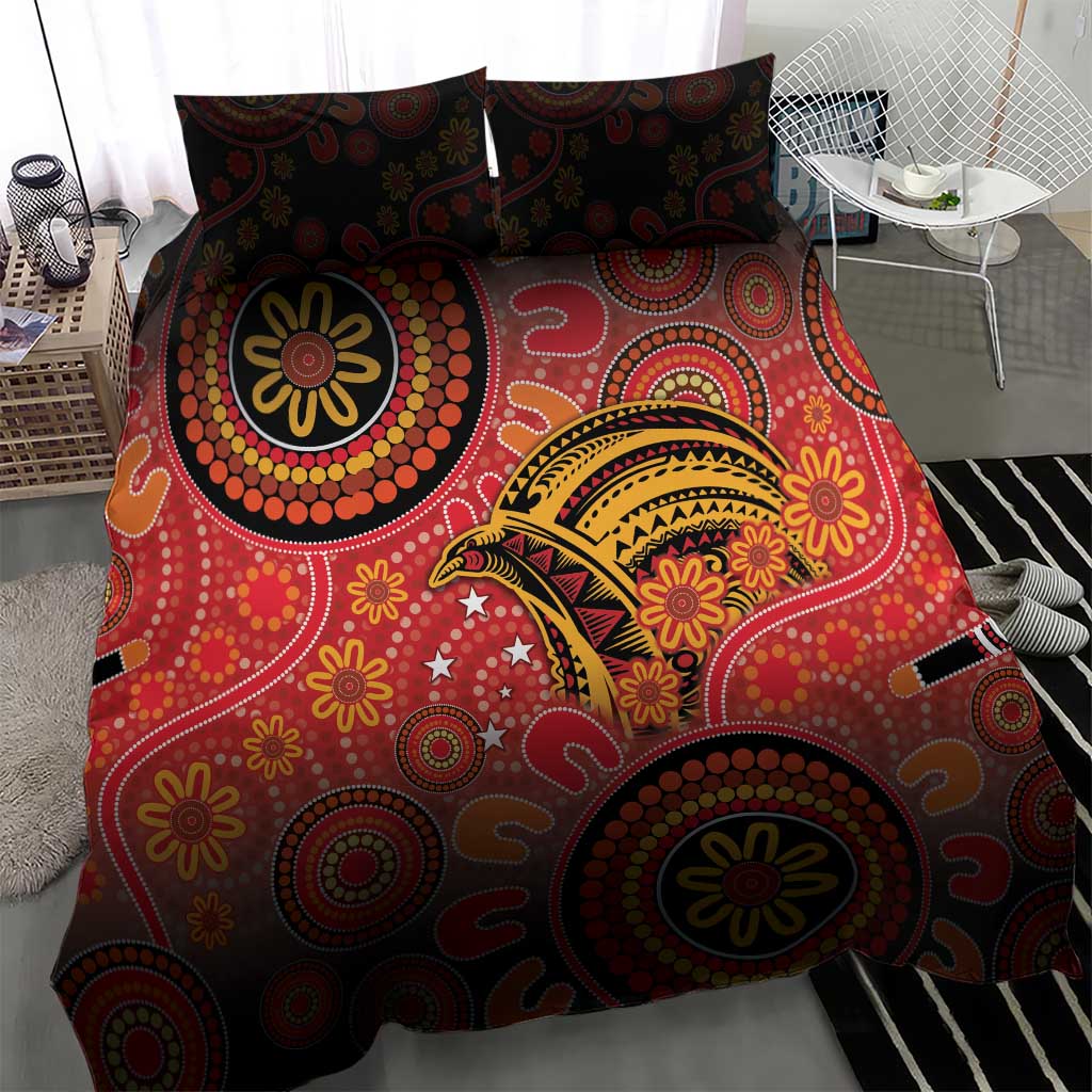 Papua New Guinea Bedding Set Birds Of Paradise With Aboriginal Pattern - Polynesian Pride