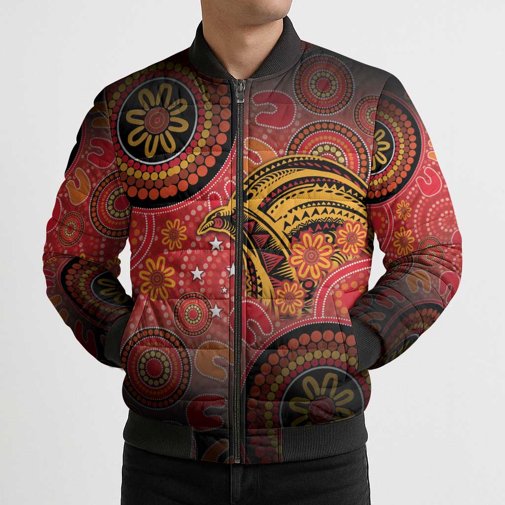 Papua New Guinea Bomber Puffer Jacket Birds Of Paradise With Aboriginal Pattern - Polynesian Pride