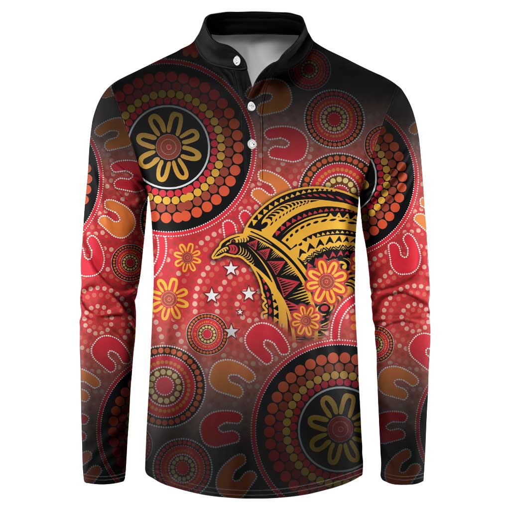 Papua New Guinea Button Sweatshirt Birds Of Paradise With Aboriginal Pattern LT05 Red - Polynesian Pride