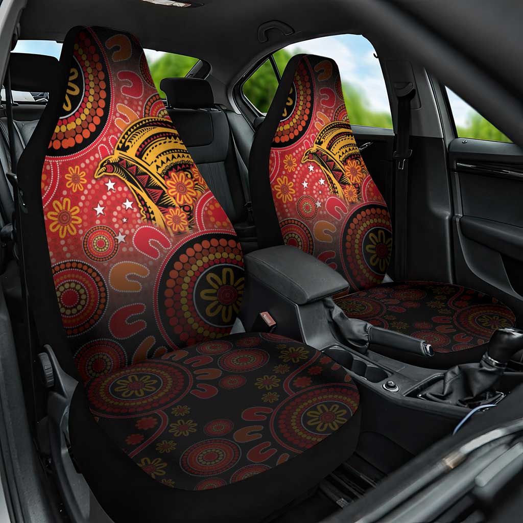Papua New Guinea Car Seat Cover Birds Of Paradise With Aboriginal Pattern - Polynesian Pride