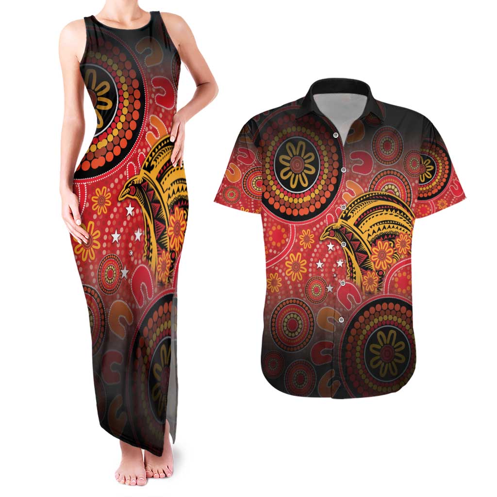Papua New Guinea Couples Matching Tank Maxi Dress and Hawaiian Shirt Birds Of Paradise With Aboriginal Pattern - Polynesian Pride