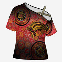 Papua New Guinea Cross Shoulder Shirt Birds Of Paradise With Aboriginal Pattern - Polynesian Pride