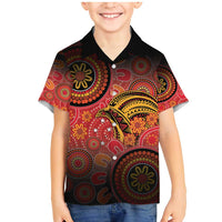 Papua New Guinea Family Matching Mermaid Dress and Hawaiian Shirt Birds Of Paradise With Aboriginal Pattern LT05 Son's Shirt Red - Polynesian Pride