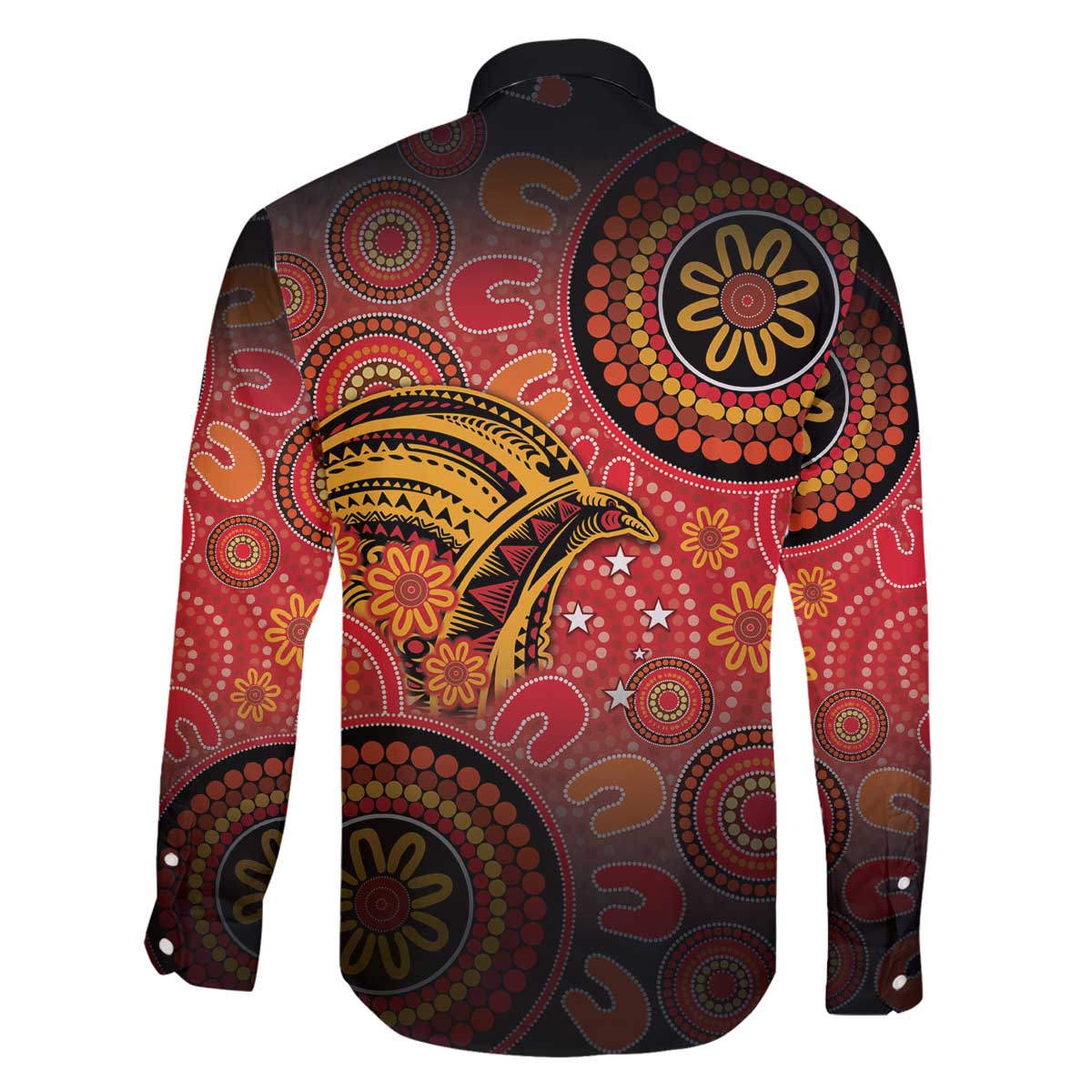Papua New Guinea Family Matching Off The Shoulder Long Sleeve Dress and Hawaiian Shirt Birds Of Paradise With Aboriginal Pattern LT05 - Polynesian Pride