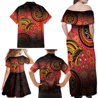 Papua New Guinea Family Matching Off Shoulder Maxi Dress and Hawaiian Shirt Birds Of Paradise With Aboriginal Pattern LT05 - Polynesian Pride