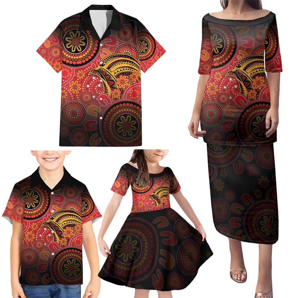 Papua New Guinea Family Matching Puletasi and Hawaiian Shirt Birds Of Paradise With Aboriginal Pattern LT05 - Polynesian Pride