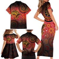 Papua New Guinea Family Matching Short Sleeve Bodycon Dress and Hawaiian Shirt Birds Of Paradise With Aboriginal Pattern LT05 - Polynesian Pride