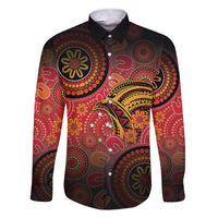Papua New Guinea Family Matching Short Sleeve Bodycon Dress and Hawaiian Shirt Birds Of Paradise With Aboriginal Pattern LT05 Dad's Shirt - Long Sleeve Red - Polynesian Pride