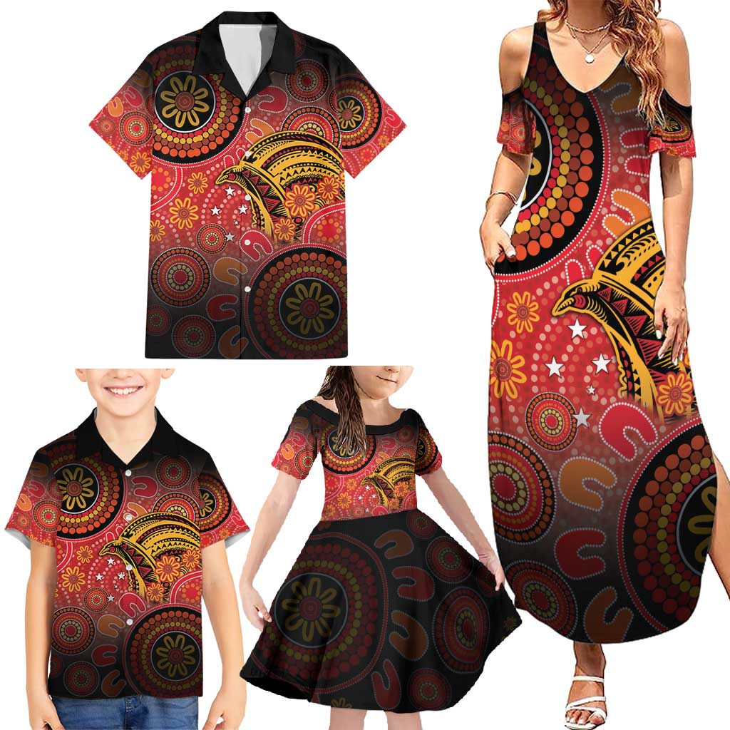 Papua New Guinea Family Matching Summer Maxi Dress and Hawaiian Shirt Birds Of Paradise With Aboriginal Pattern LT05 - Polynesian Pride