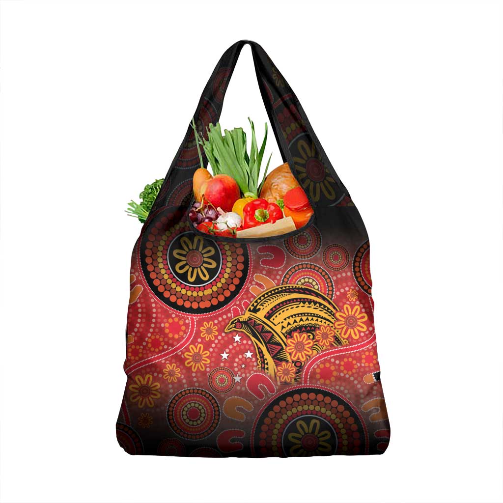 Papua New Guinea Grocery Bag Birds Of Paradise With Aboriginal Pattern LT05 1-pack One Size Red - Polynesian Pride