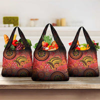 Papua New Guinea Grocery Bag Birds Of Paradise With Aboriginal Pattern LT05 3-pack One Size Red - Polynesian Pride