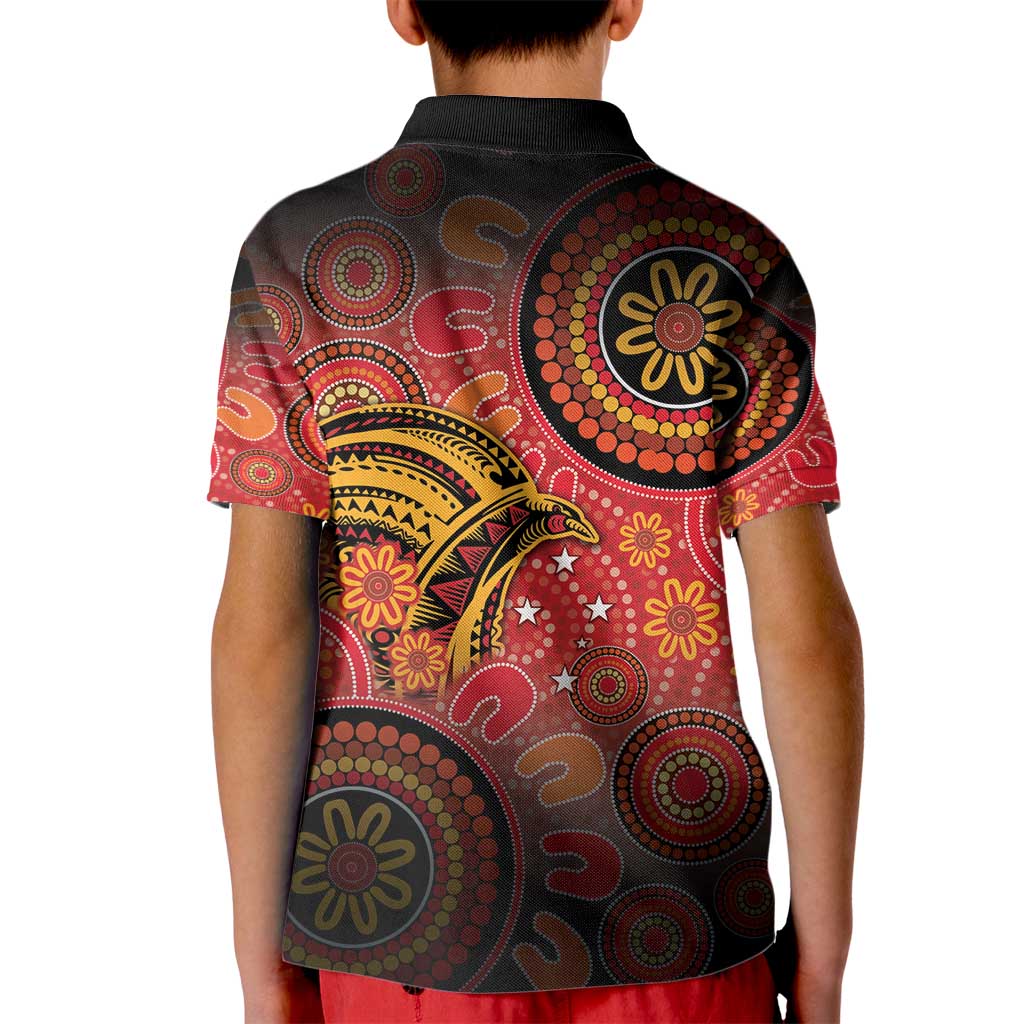 Papua New Guinea Kid Polo Shirt Birds Of Paradise With Aboriginal Pattern - Polynesian Pride