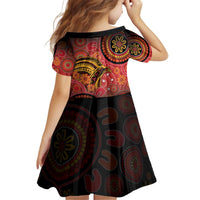 Papua New Guinea Kid Short Sleeve Dress Birds Of Paradise With Aboriginal Pattern - Polynesian Pride
