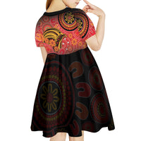 Papua New Guinea Kid Short Sleeve Dress Birds Of Paradise With Aboriginal Pattern - Polynesian Pride