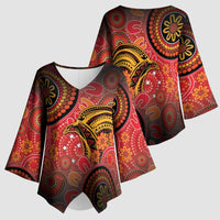 Papua New Guinea Kimono Sleeve Blouse Birds Of Paradise With Aboriginal Pattern - Polynesian Pride