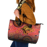 Papua New Guinea Leather Tote Bag Birds Of Paradise With Aboriginal Pattern - Polynesian Pride