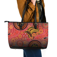 Papua New Guinea Leather Tote Bag Birds Of Paradise With Aboriginal Pattern - Polynesian Pride
