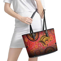 Papua New Guinea Leather Tote Bag Birds Of Paradise With Aboriginal Pattern - Polynesian Pride