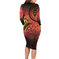 Papua New Guinea Long Sleeve Bodycon Dress Birds Of Paradise With Aboriginal Pattern - Polynesian Pride