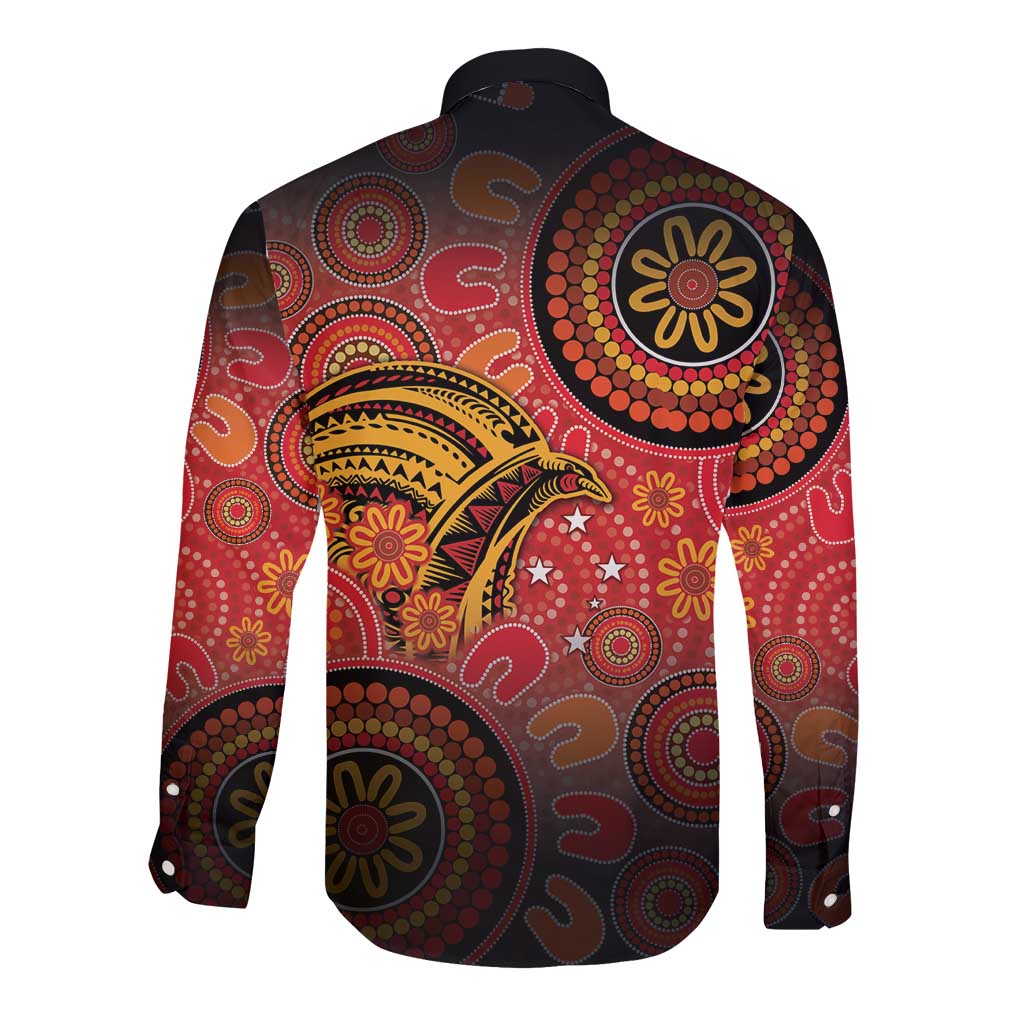 Papua New Guinea Long Sleeve Button Shirt Birds Of Paradise With Aboriginal Pattern LT05 - Polynesian Pride