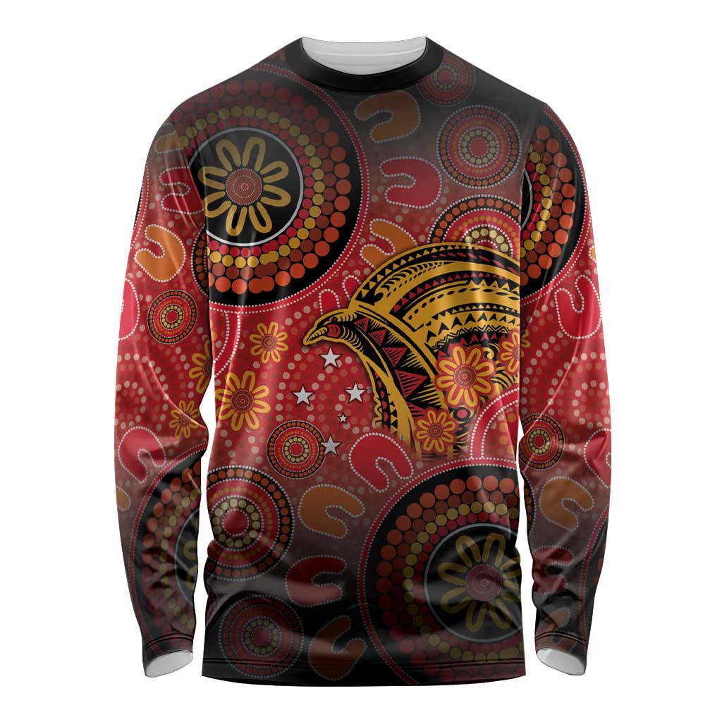 Papua New Guinea Long Sleeve Shirt Birds Of Paradise With Aboriginal Pattern LT05 Unisex Red - Polynesian Pride