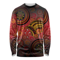 Papua New Guinea Long Sleeve Shirt Birds Of Paradise With Aboriginal Pattern LT05 Unisex Red - Polynesian Pride