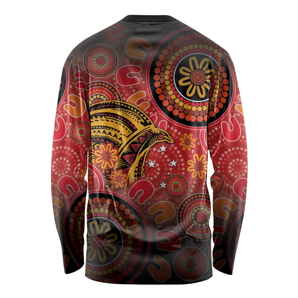 Papua New Guinea Long Sleeve Shirt Birds Of Paradise With Aboriginal Pattern LT05 - Polynesian Pride