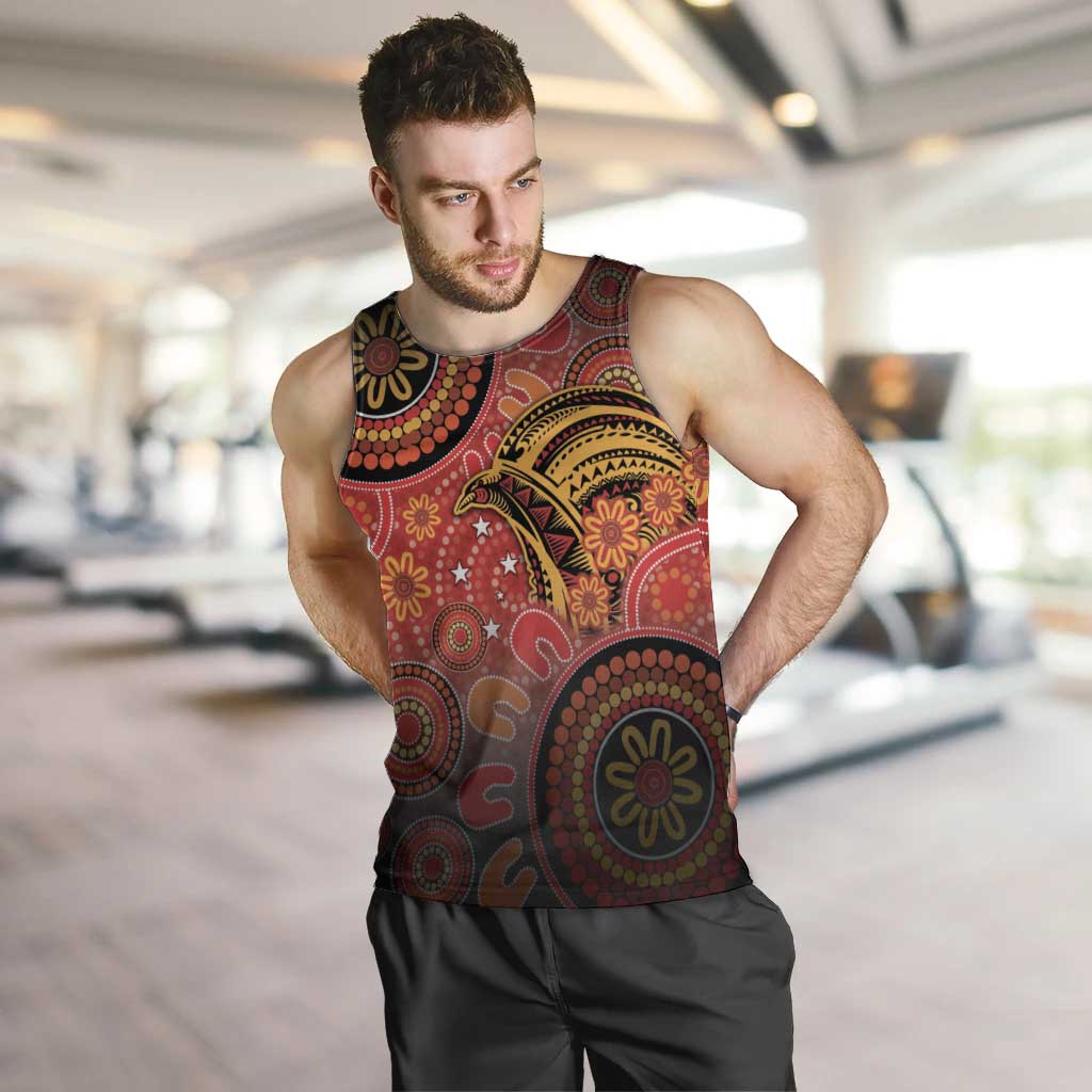 Papua New Guinea Men Tank Top Birds Of Paradise With Aboriginal Pattern LT05 Red - Polynesian Pride