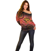 Papua New Guinea Off Shoulder Sweater Birds Of Paradise With Aboriginal Pattern - Polynesian Pride