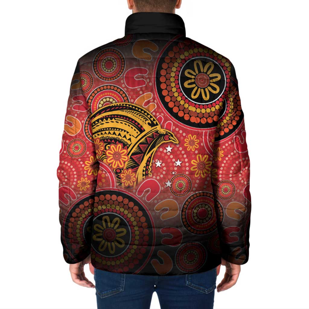 Papua New Guinea Padded Jacket Birds Of Paradise With Aboriginal Pattern - Polynesian Pride