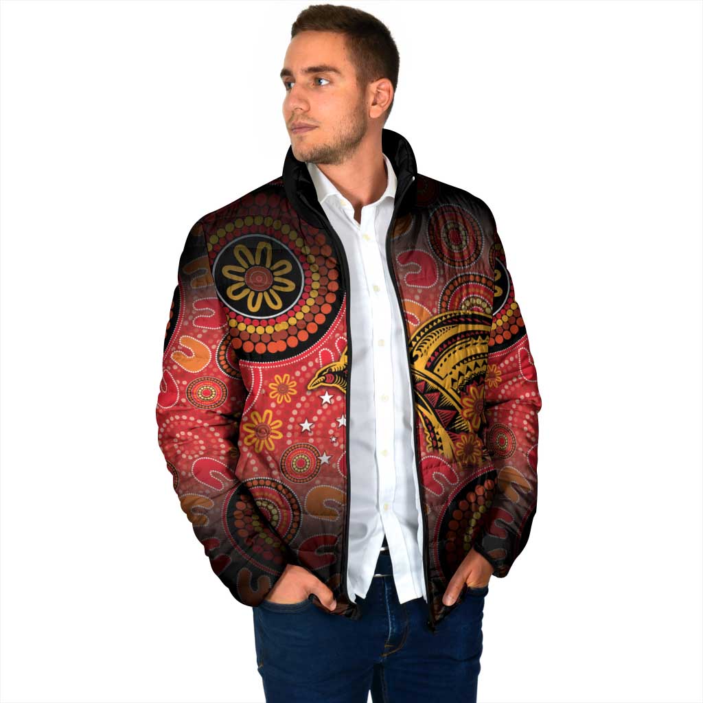 Papua New Guinea Padded Jacket Birds Of Paradise With Aboriginal Pattern - Polynesian Pride