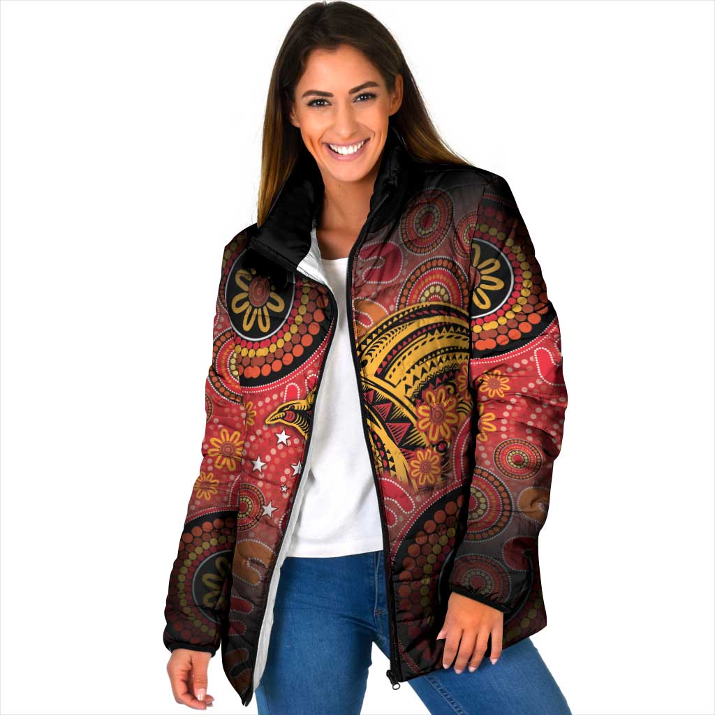 Papua New Guinea Padded Jacket Birds Of Paradise With Aboriginal Pattern - Polynesian Pride