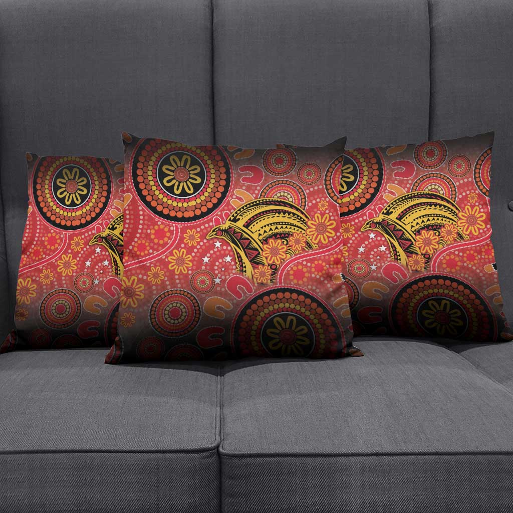Papua New Guinea Pillow Cover Birds Of Paradise With Aboriginal Pattern - Polynesian Pride